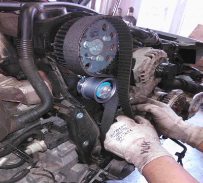 Timing belt replacement on a car engine Timing belt replacement on a car engine